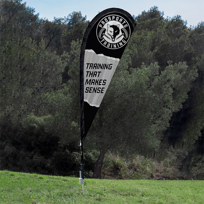 a Prosports Training designed teardrop advertisement flag