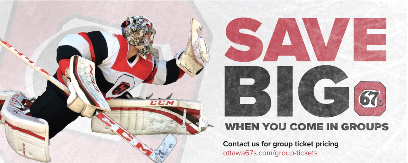 A bus transit printed poster with a hockey goalie making a save, with the words, Save big