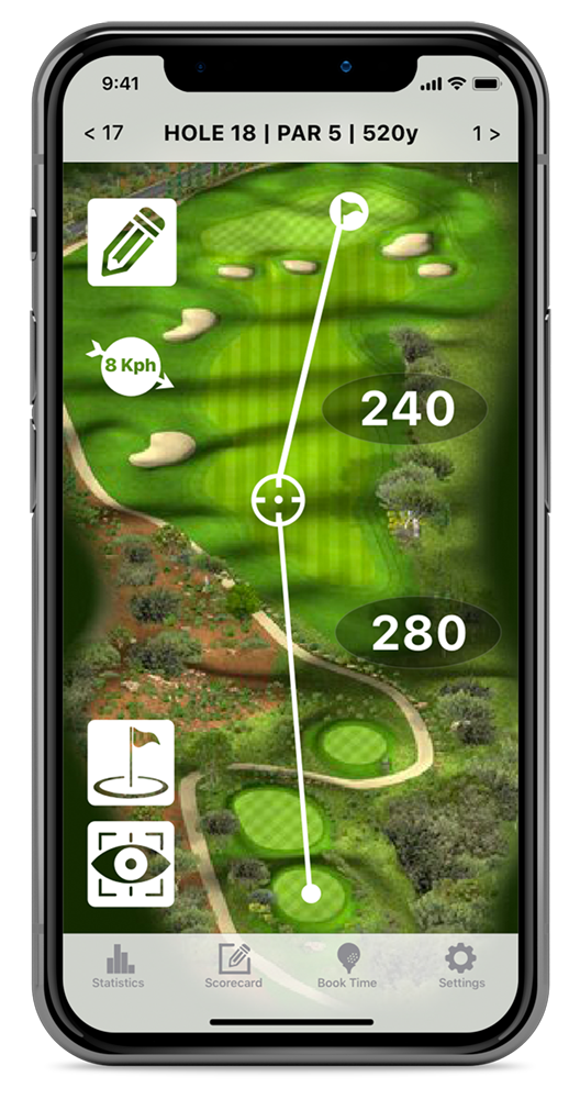 a phone screen showing the hole overview on a golf app