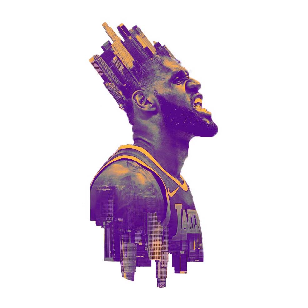 a double exposure image of Lebron James and the city of Los Angelas