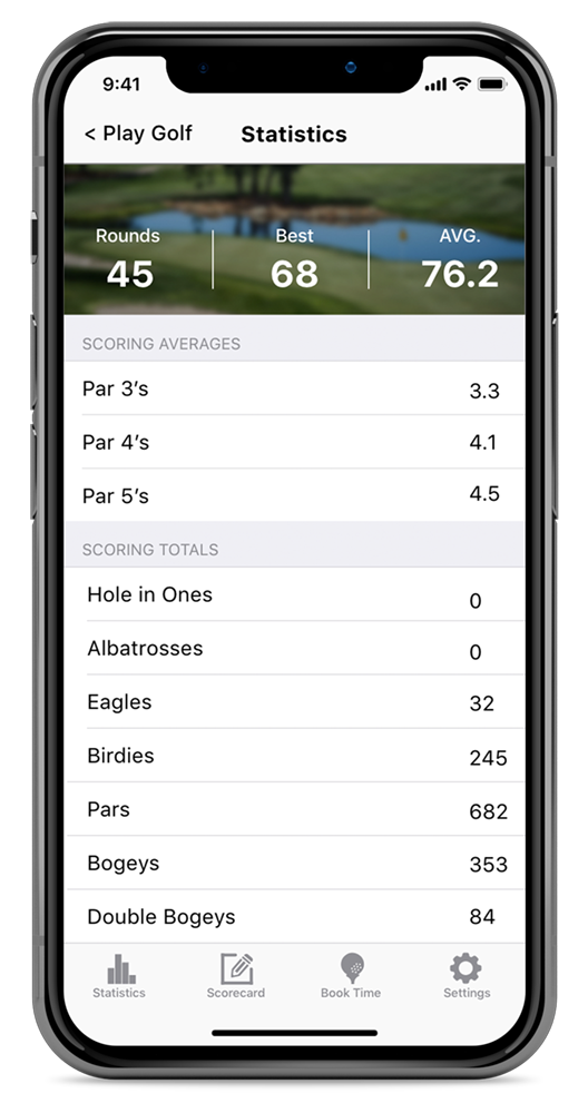 a phone screen showing golfer statistics a golf app